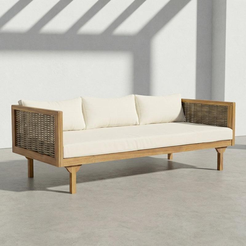 Bej Tik Akasya Ahşap Rattan 3 Kişilik Minderli Bahçe Palet Koltuk - 172 cm - 177381