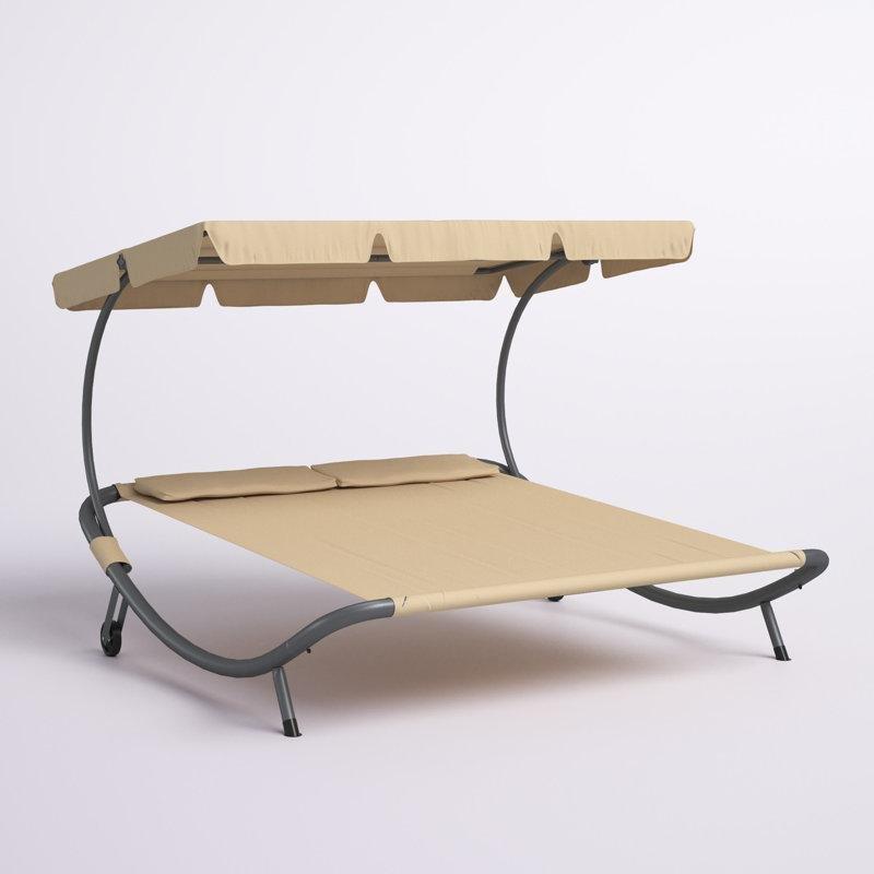 Bej Toz Boyalı Çelik Gölgelikli Tekerlekli Çift Kişilik Şezlong - 201x204 cm - 170979
