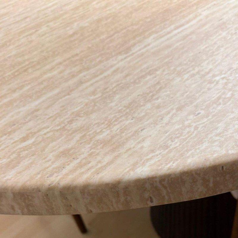 Bej Traverten Görünümlü Sütun Ayaklı Oval Bohem Yemek Masası - 200 cm - 236832
