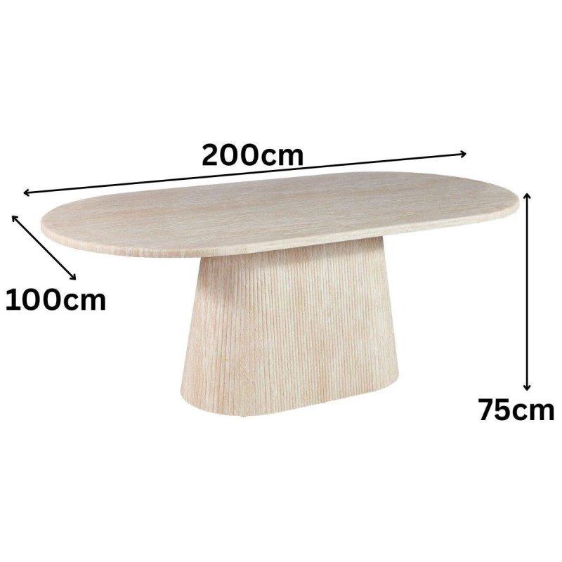Bej Traverten Görünümlü Sütun Ayaklı Oval Bohem Yemek Masası - 200 cm - 236832