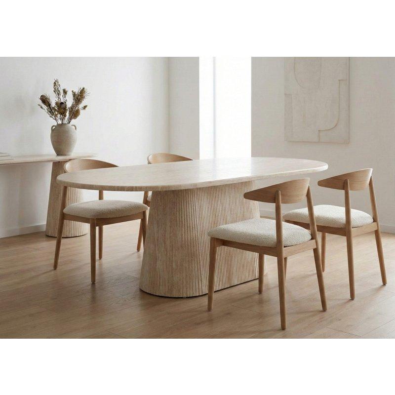 Bej Traverten Görünümlü Sütun Ayaklı Oval Bohem Yemek Masası - 200 cm - 236832 Bej Traverten Görünümlü Sütun Ayaklı Oval Bohem Yemek Masası - 200 cm - 236832