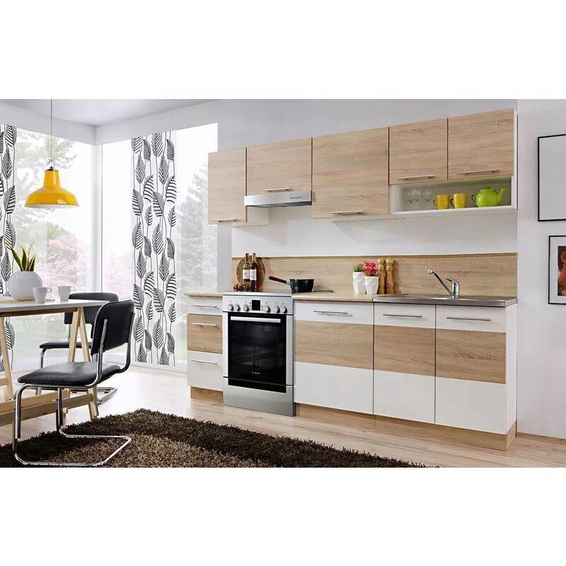 Bej ve Beyaz Melamin 7 Parçalı Ayarlanabilir Ayaklı Komple Mutfak - 240 cm - 186347