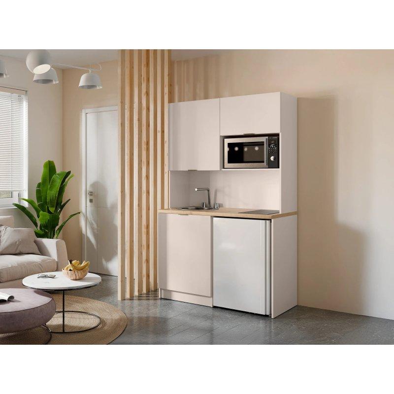 Bej ve Doğal Ahşap Çok Fonksiyonlu Tezgahlı Mini Mutfak - 123 cm - 186691