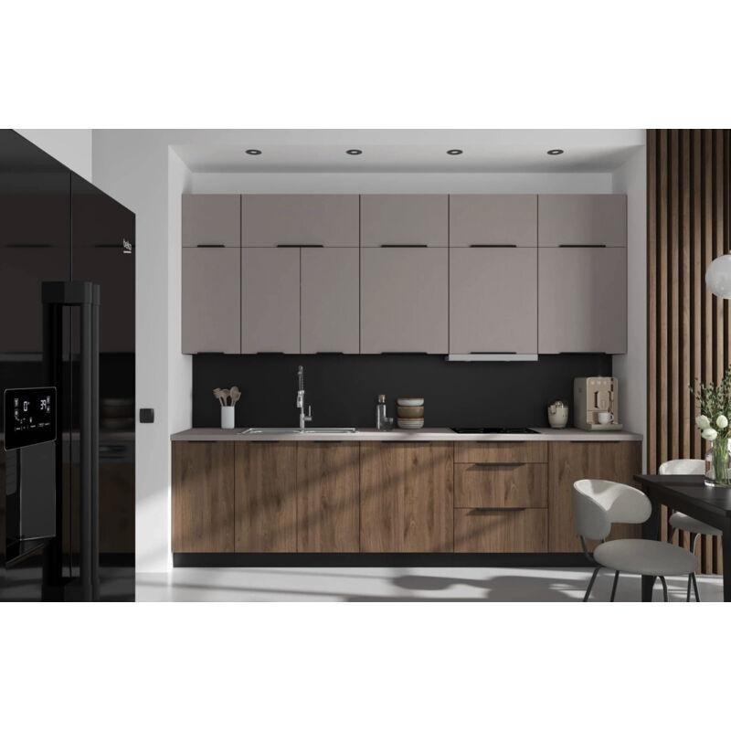 Bej ve Okapi Ceviz Rengi Sessiz Kapanışlı Modüler Mutfak Dolap Seti - 300 cm - 186033