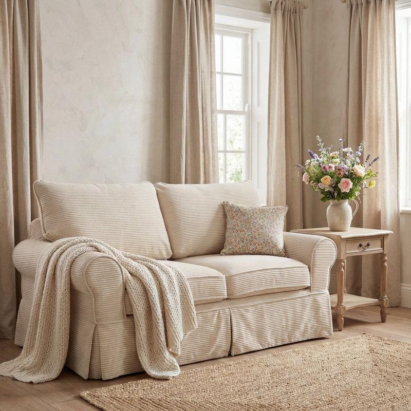 Bej Yıkanabilir Kılıflı Yuvarlak Kollu Çerçevesiz İkili Koltuk - 205372