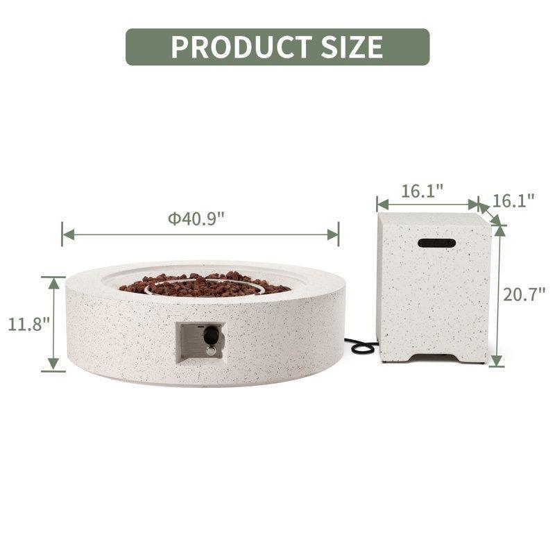 Beton Gri Yuvarlak Ayarlanabilir Alevli Dış Mekan Elektrikli Şömine - 103 cm - 183756