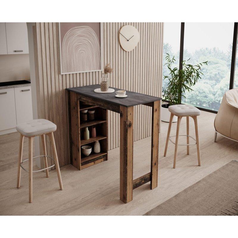 Beton Tasarımlı Koyu Ahşap Raflı Bar Masası - 115x103x50 cm - 232287