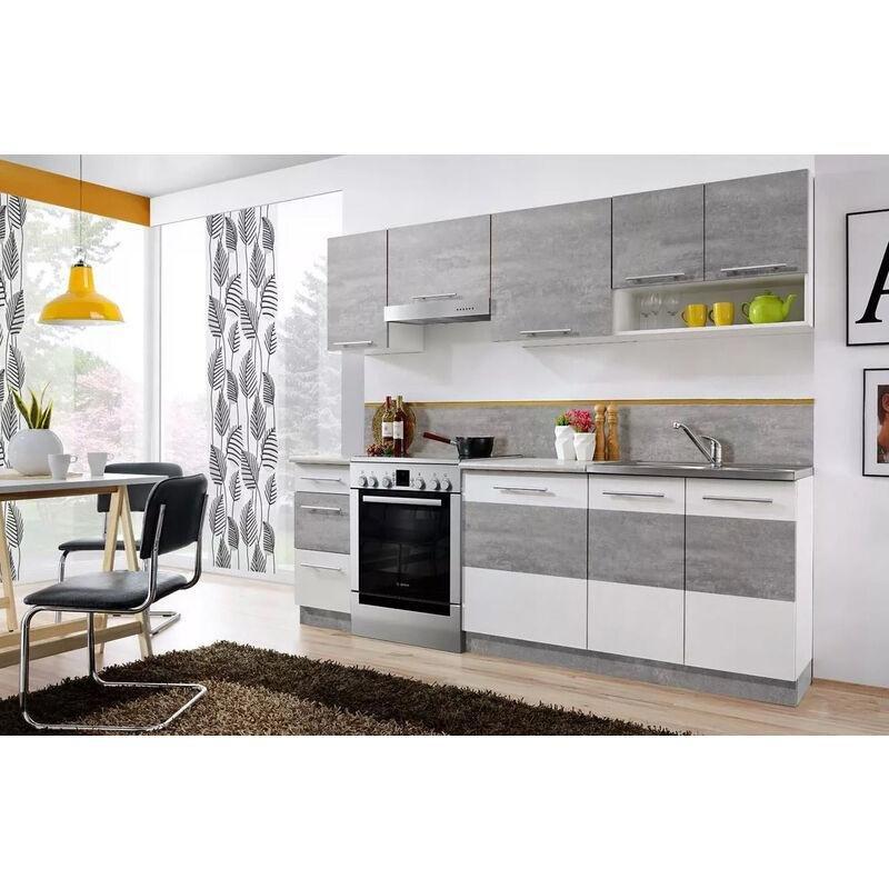Beton ve Mat Beyaz Melamin 7 Parça Modüler Mutfak Dolap Seti - 240 cm - 186308