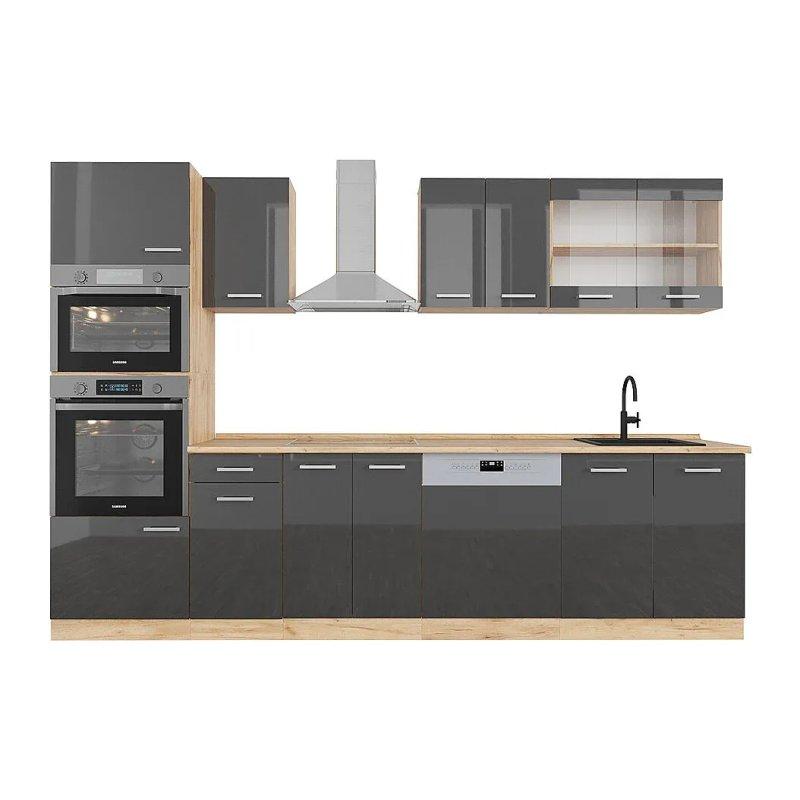 Beton ve Meşe Tasarımlı Gold Detaylı R-Line Mutfak Modeli - 300 cm - 186439