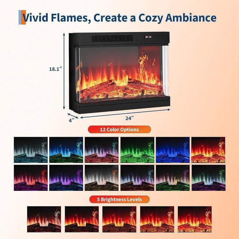 Beyaz 3 Taraflı Camlı Elektrikli Şömineli LED Işıklı Ahşap TV Ünitesi - 150 cm - 220935