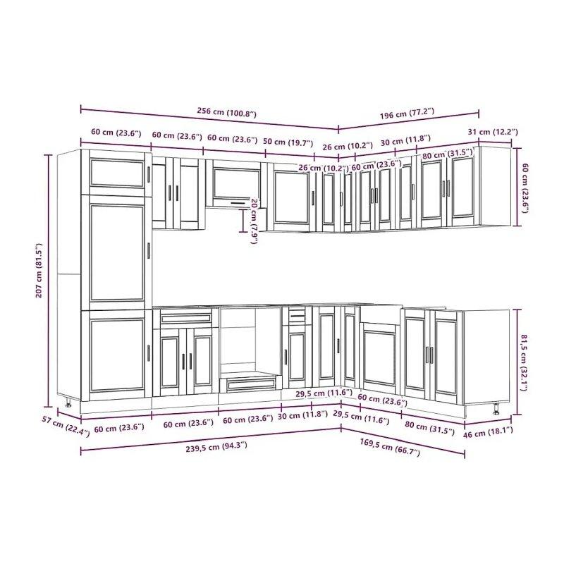 Beyaz Ahşap 14 Parça Camlı Mutfak Modeli - 186640