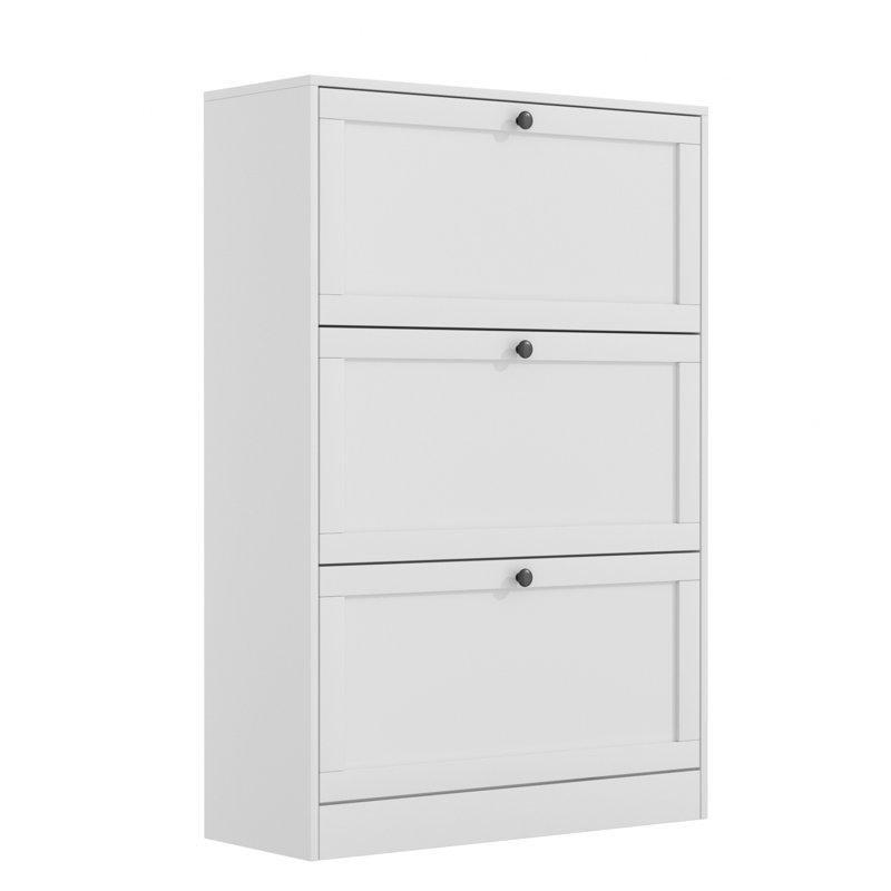 Beyaz Ahşap 3 Düşer Kapaklı Ayarlanabilir Bölmeli Ayakkabılık - 81x30x118 cm - 228400