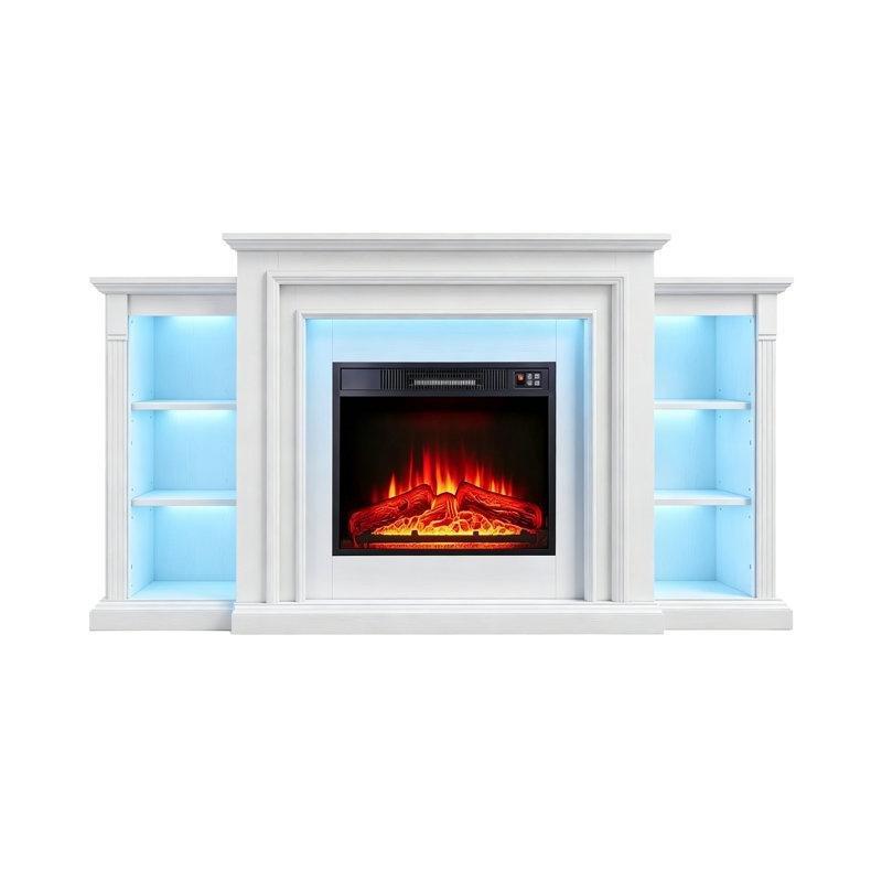 Beyaz Ahşap 3D Dokulu LED Işıklı Elektrikli Şömineli TV Ünitesi - 183 cm - 222130