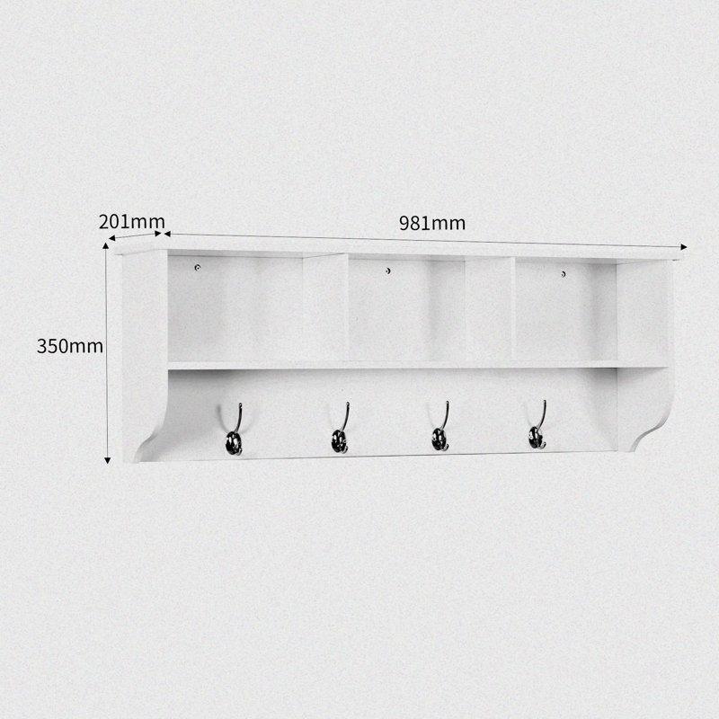 Beyaz Ahşap 4 Askılı 3 Bölmeli Duvar Rafı - 99x35 cm - 179250