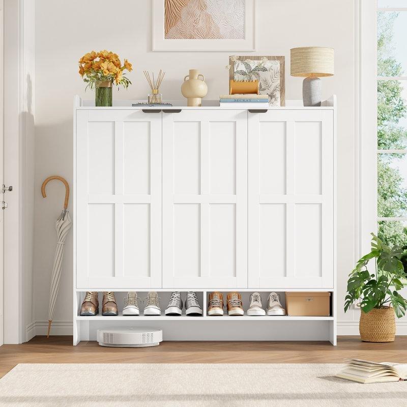 Beyaz Ahşap 7 Raflı 3 Kapaklı Ayarlanabilir Ayakkabılık - 122x122 cm - 230016