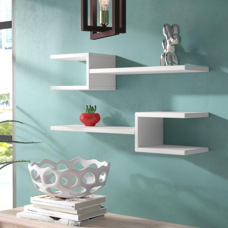 Beyaz Ahşap Asimetrik Tasarımlı 2li Set Duvar Rafı - 75 cm - 179734