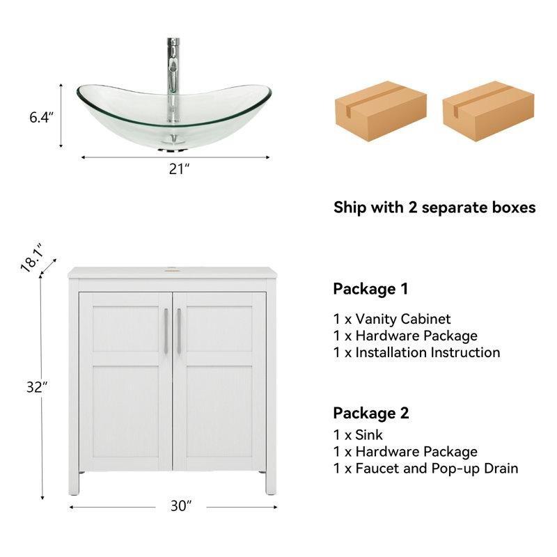 Beyaz Ahşap Ayaklı Çanak Lavabolu Banyo Dolabı Cam Tezgahlı - 77 cm - 201945