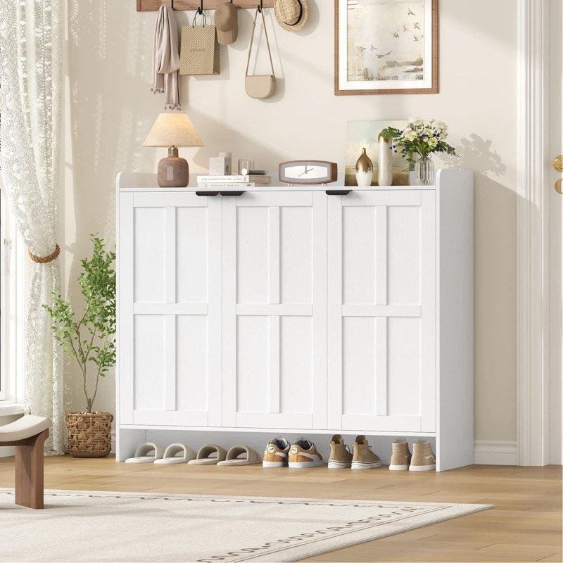 Beyaz Ahşap Ayarlanabilir Raflı Bot Bölmeli Ayakkabılık - 122x35x107 cm - 229346