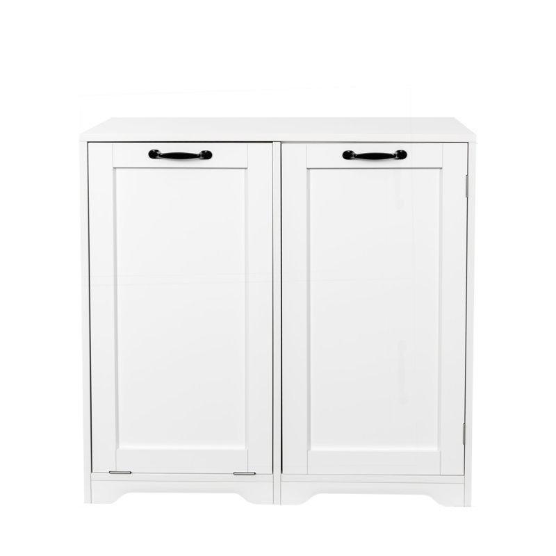 Beyaz Ahşap Ayarlanabilir Raflı ve Devrilir Kapaklı Dolaplı Çamaşır Sepeti - 81x41x77 cm - 187259