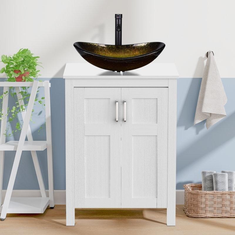 Beyaz Ahşap Çanak Lavabolu Yavaş Kapanır Banyo Dolabı - 60 cm - 201458