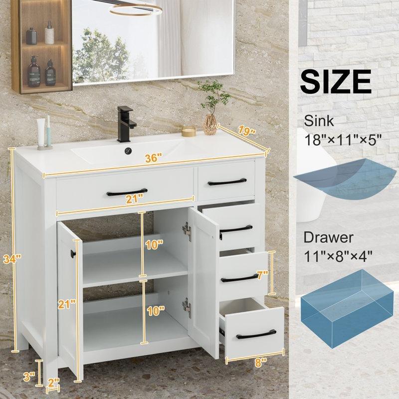 Beyaz Ahşap Çekmeceli ve Yavaş Kapanan Kapaklı Ayaklı Banyo Lavabo Dolabı - 92 cm - 199624