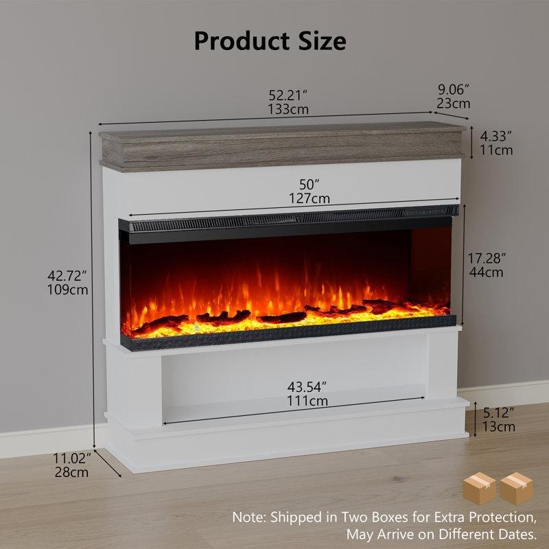 Beyaz Ahşap Dokulu 12 Renkli Alevli Depolamalı 3 Taraflı Elektrikli Şömine - 133 cm - 184054