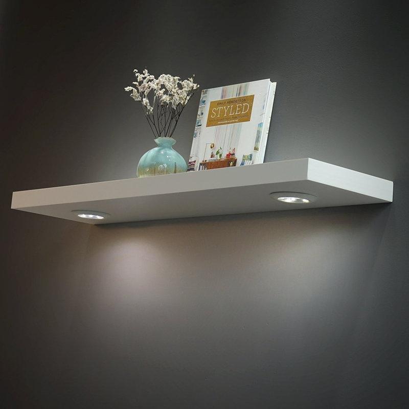 Beyaz Ahşap Dokunmatik Işıklı Duvar Rafı - 92 cm - 180104
