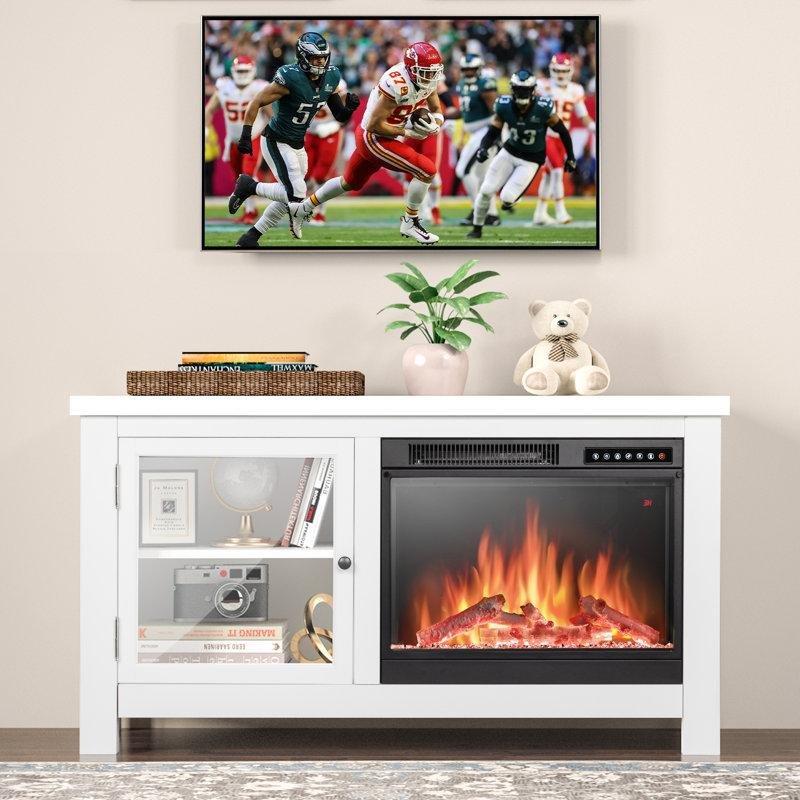 Beyaz Ahşap Elektrikli Şömineli TV Ünitesi - 118x40x66 cm - 220791