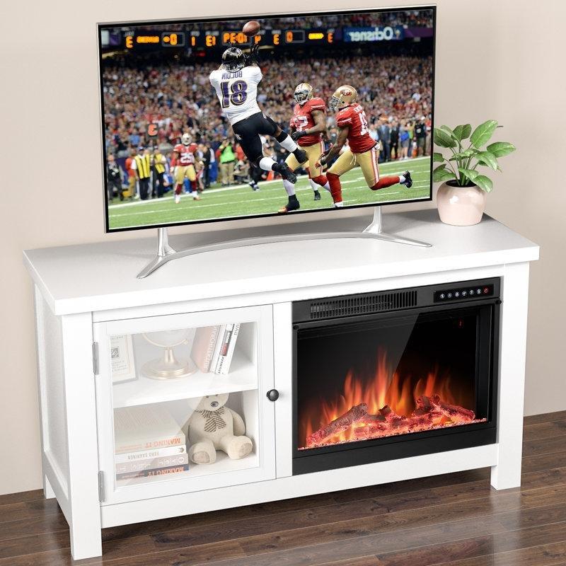 Beyaz Ahşap Elektrikli Şömineli TV Ünitesi - 118x40x66 cm - 220791