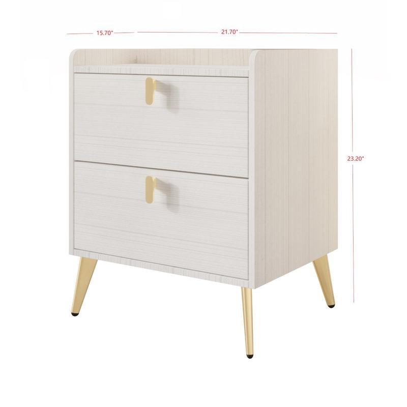 Beyaz Ahşap İki Çekmeceli Gold Kulplu İkili Set Komodin - 56x40x59 cm - 222699