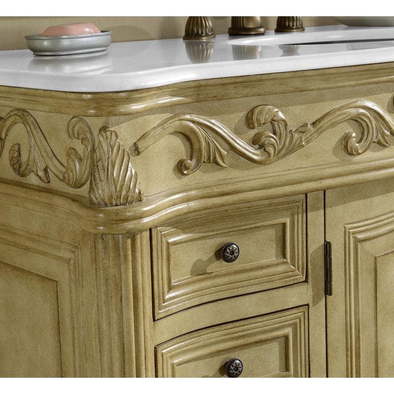 Beyaz Ahşap Oymalı 8 Çekmeceli Ayaklı Banyo Lavabo Dolabı - 122 cm - 199240