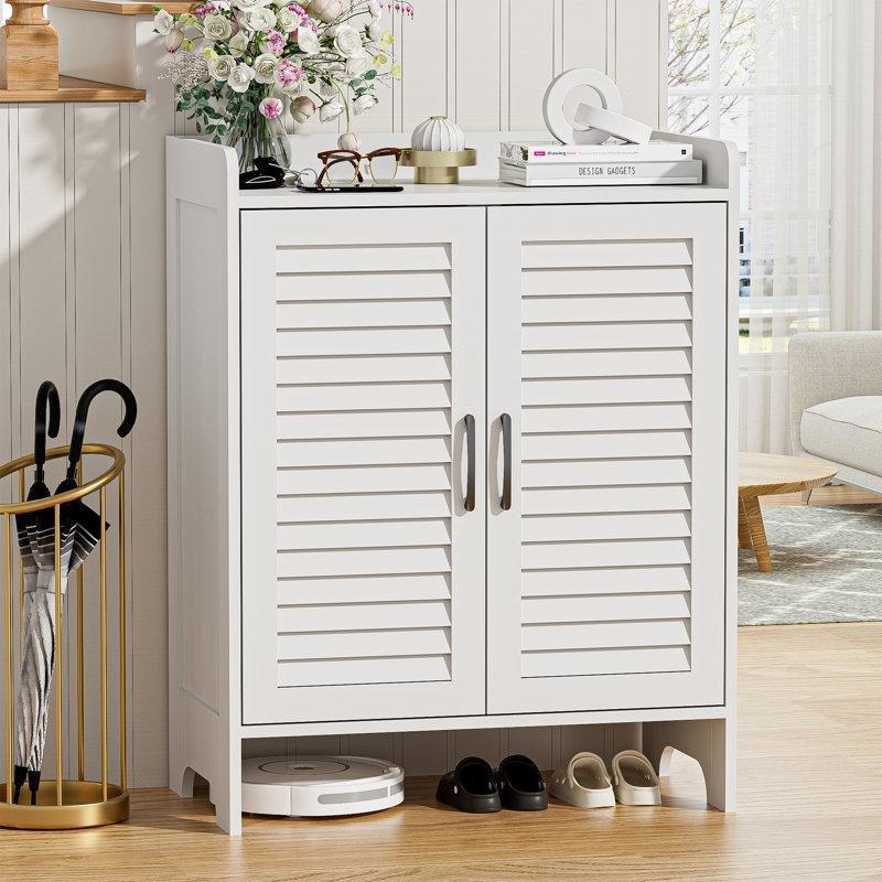 Beyaz Ahşap Panjurlu Ayarlanabilir Raflı 4 Katlı Ayakkabılık - 68x38x88 cm - 229713