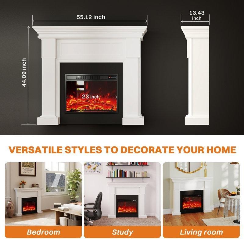 Beyaz Ahşap Şömine Raflı Uzaktan Kumandalı 3D Alev Efektli Elektrikli Şömine - 141 cm - 184220