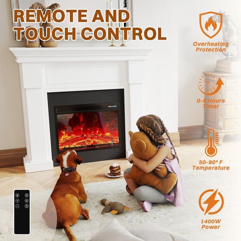 Beyaz Ahşap Şömine Raflı Uzaktan Kumandalı 3D Alev Efektli Elektrikli Şömine - 141 cm - 184220