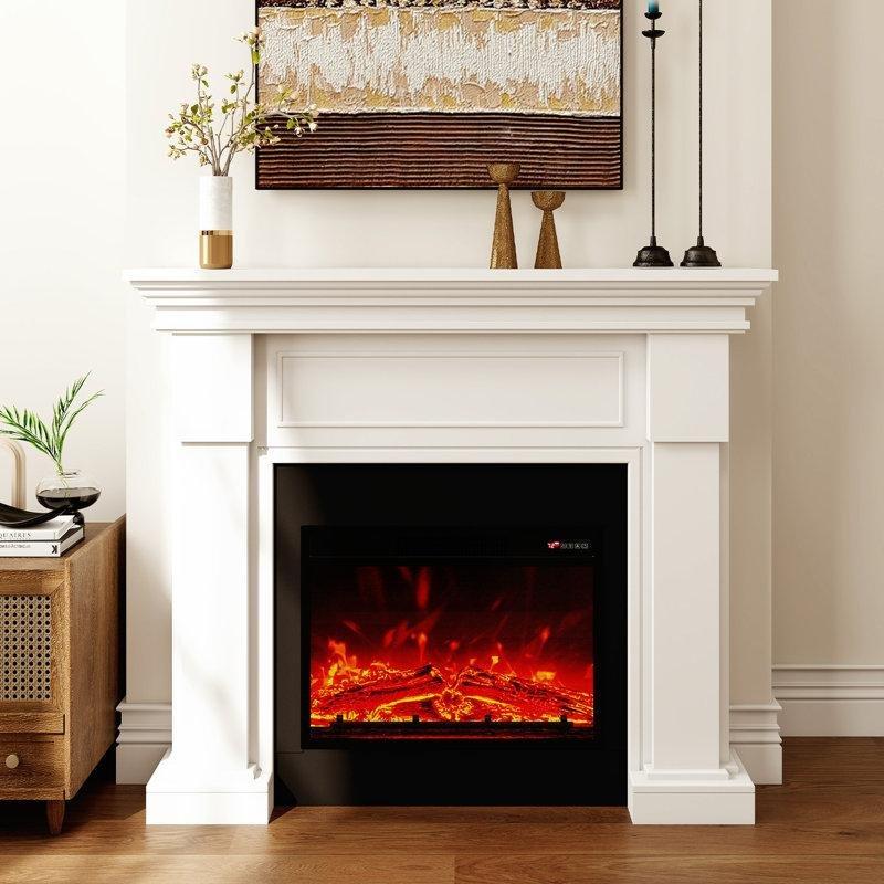 Beyaz Ahşap Şömine Raflı Uzaktan Kumandalı 3D Alev Efektli Elektrikli Şömine - 141 cm - 184220