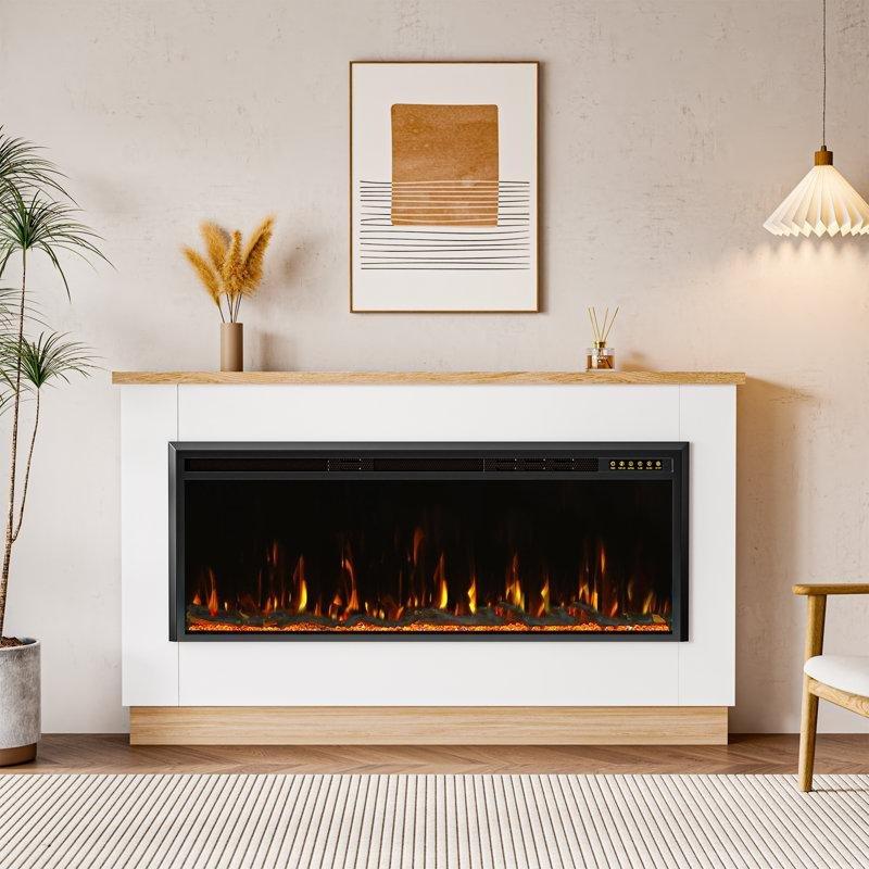 Beyaz Ahşap TV Sehpası Tasarımlı Uzaktan Kumandalı Elektrikli Şömine - 153 cm - 184077