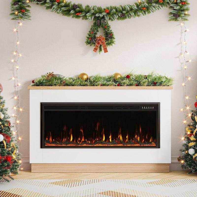 Beyaz Ahşap TV Sehpası Tasarımlı Uzaktan Kumandalı Elektrikli Şömine - 153 cm - 184077