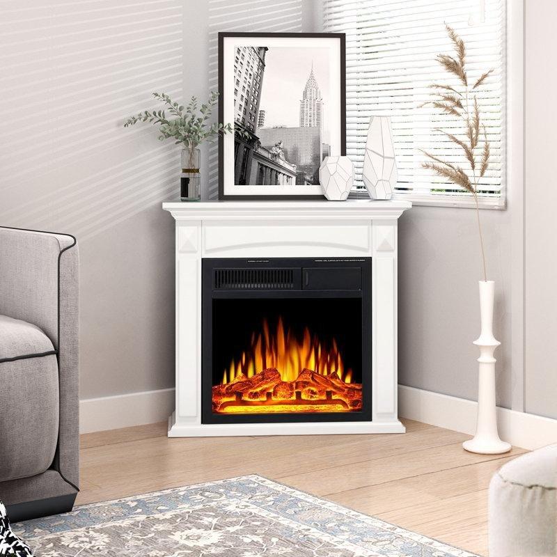 Beyaz Ahşap Uzaktan Kumandalı Isıtıcılı Elektrikli Şömine - 68x64 cm - 183935