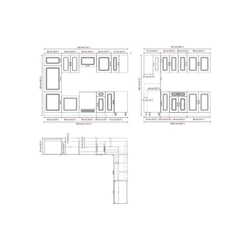 Beyaz Ahşap ve Camlı 14 Parça Modüler Mutfak Dolap Seti - 186628