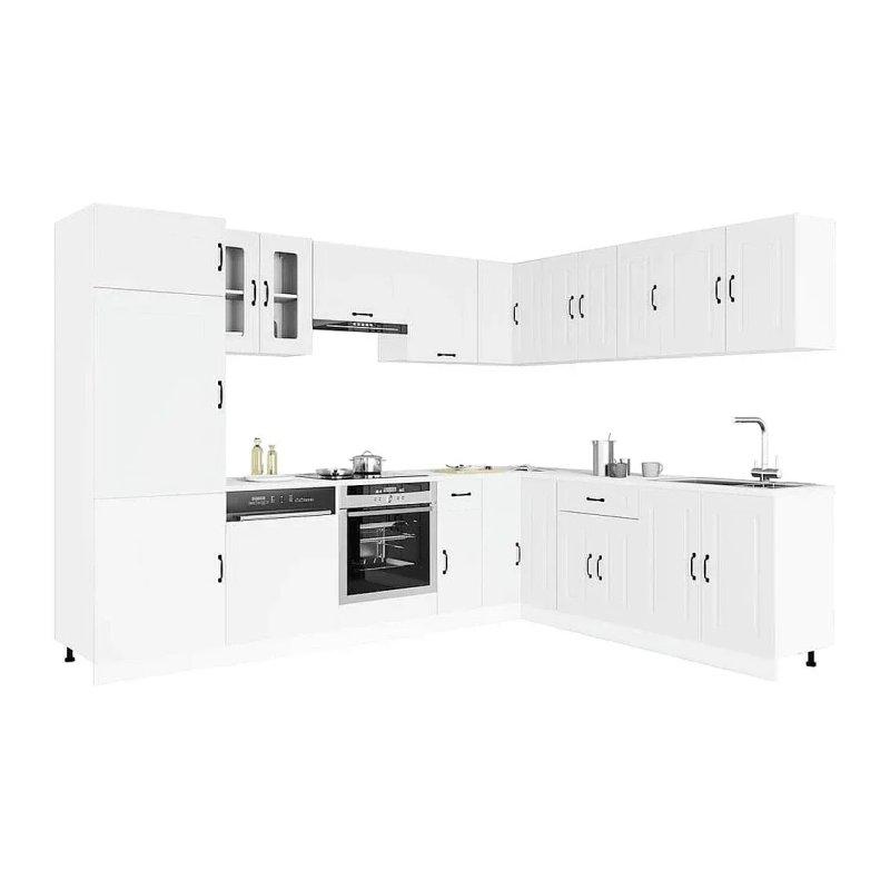 Beyaz Ahşap ve Camlı 14 Parça Modüler Mutfak Dolap Seti - 186628