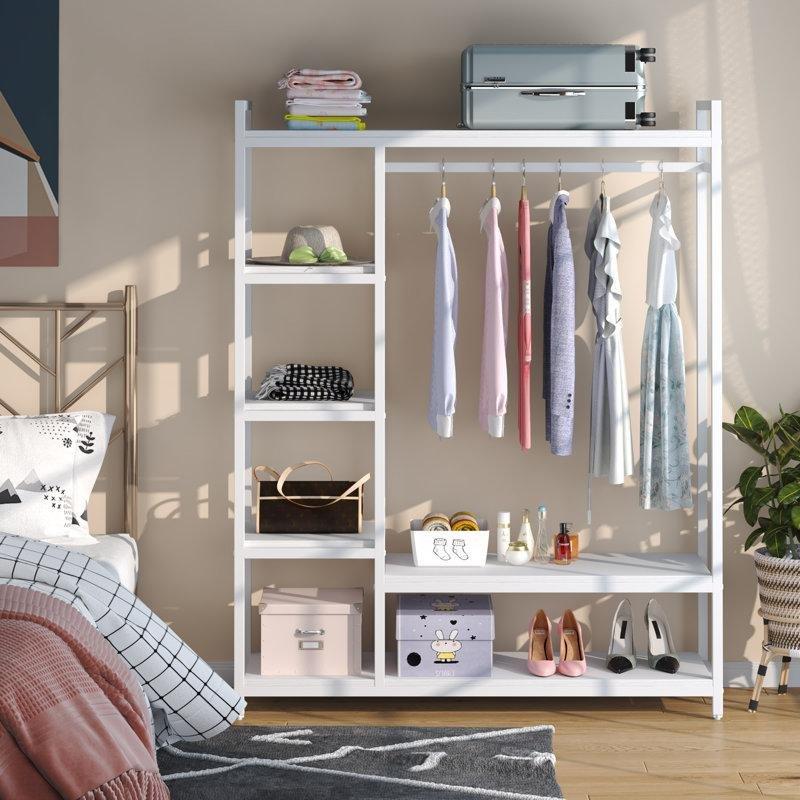 Beyaz Ahşap ve Metal 7 Raflı Ayaklı Askılık - 120 cm - 165676