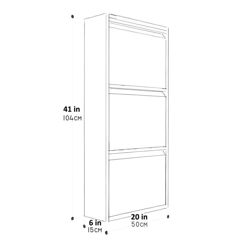 Beyaz Ahşap ve Metal Duvara Monte 3 Çekmeceli Ayakkabılık - 51x16x105 cm - 227101