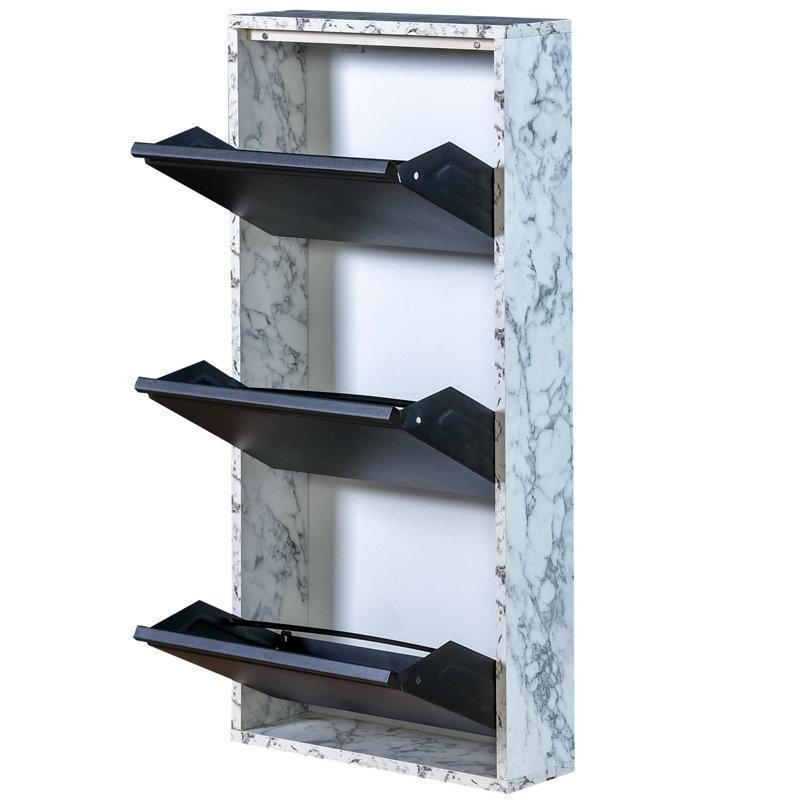 Beyaz Ahşap ve Metal Duvara Monte 3 Çekmeceli Ayakkabılık - 51x16x105 cm - 227101