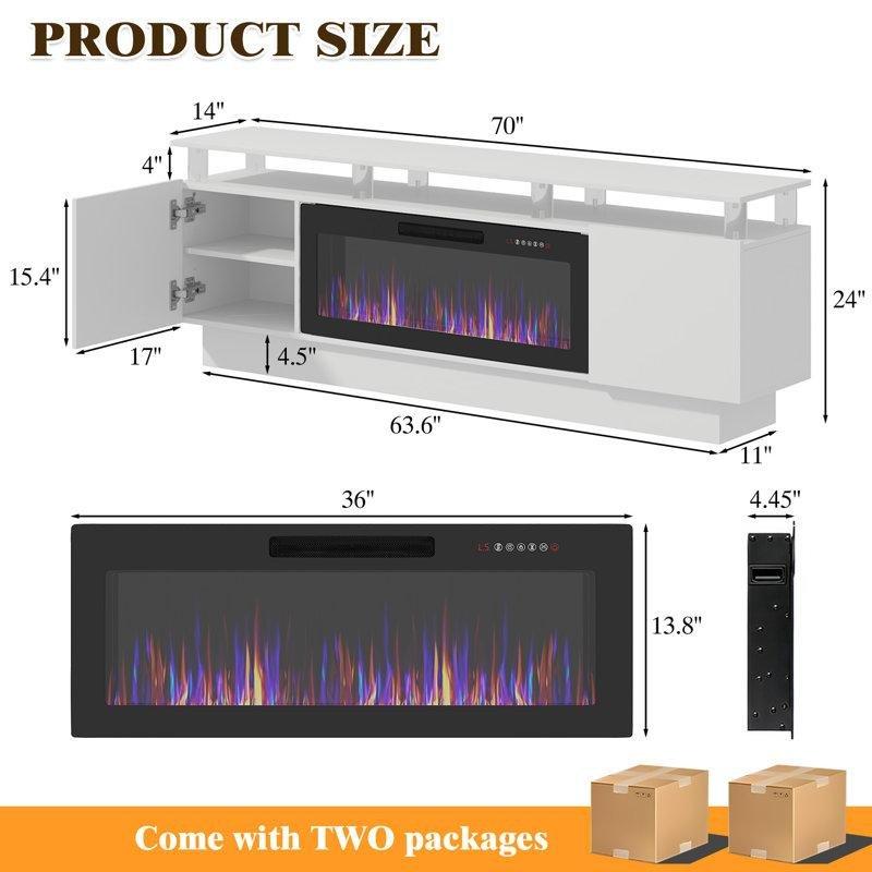 Beyaz Akrilik Ayaklı Şömineli LED Işıklı TV Ünitesi - 178 cm - 220461
