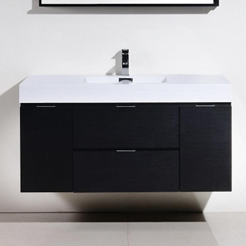 Beyaz Akrilik Tezgahlı Meşe Ahşap Duvara Monte Banyo Lavabo Dolabı - 120 cm - 200766