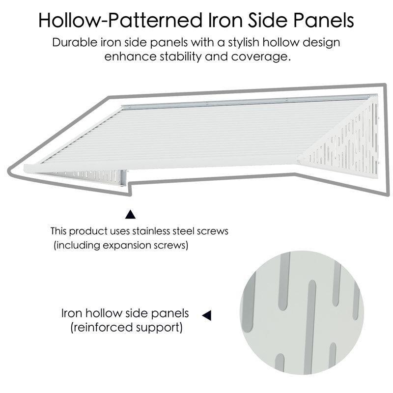 Beyaz Alüminyum Ferforje Yan Panelli PVC Kapı Üstü Sundurma - 122x102 cm - 165889