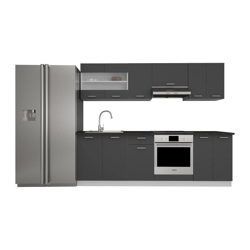 Beyaz Antrasit Ahşap Modüler Buzlu Cam Kapaklı Mutfak Modeli - 240 cm - 186637