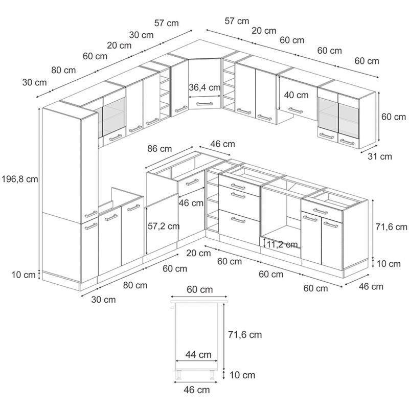 Beyaz Antrasit Suntalam L Tipi J-Kulp Modüler Köşe Mutfak - 257x277 cm - 186001