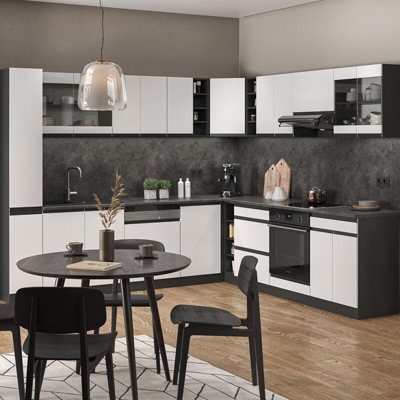 Beyaz Antrasit Suntalam L Tipi J-Kulp Modüler Köşe Mutfak - 257x277 cm - 186001