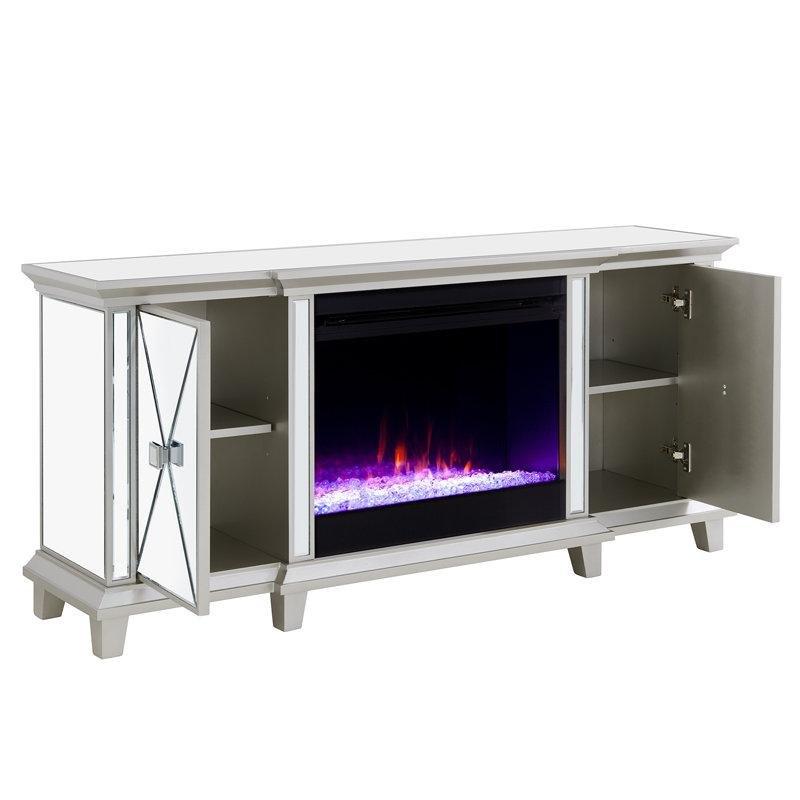 Beyaz Aynalı Şömineli 2 Kapaklı Ahşap TV Ünitesi - 148 cm - 220106